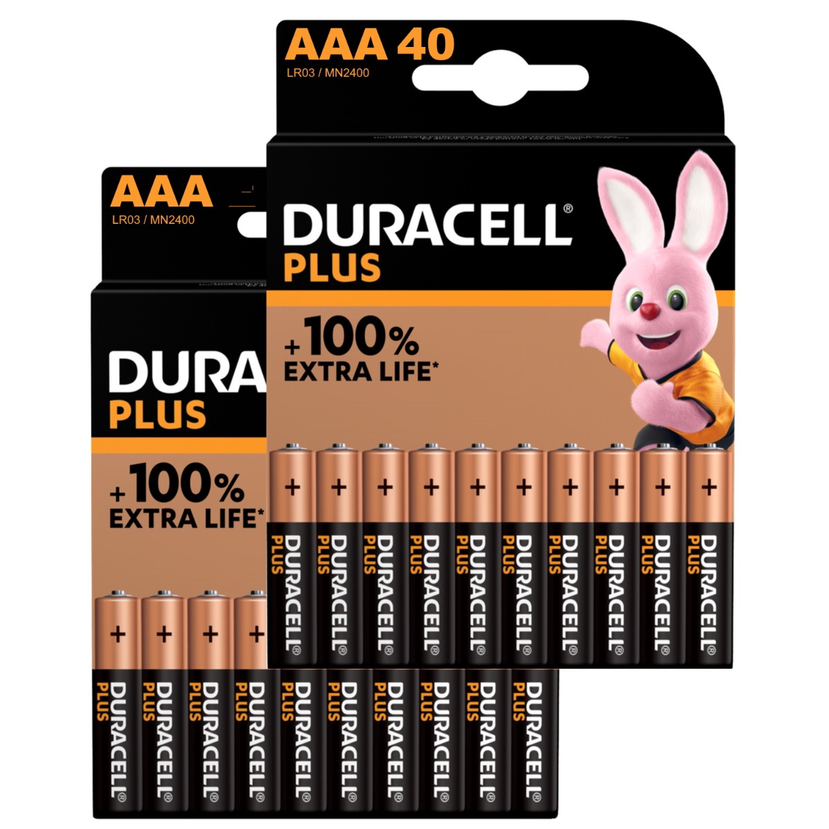 karton Lull Spild Duracell Plus AAA Batteries Box of 40 Bulk Pack Alkaline Size MN2400 LR03  Box Tub Duralock